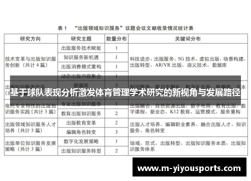 基于球队表现分析激发体育管理学术研究的新视角与发展路径