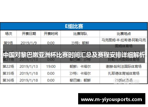 中国对黎巴嫩亚洲杯比赛时间汇总及赛程安排详细解析