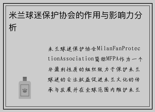 米兰球迷保护协会的作用与影响力分析